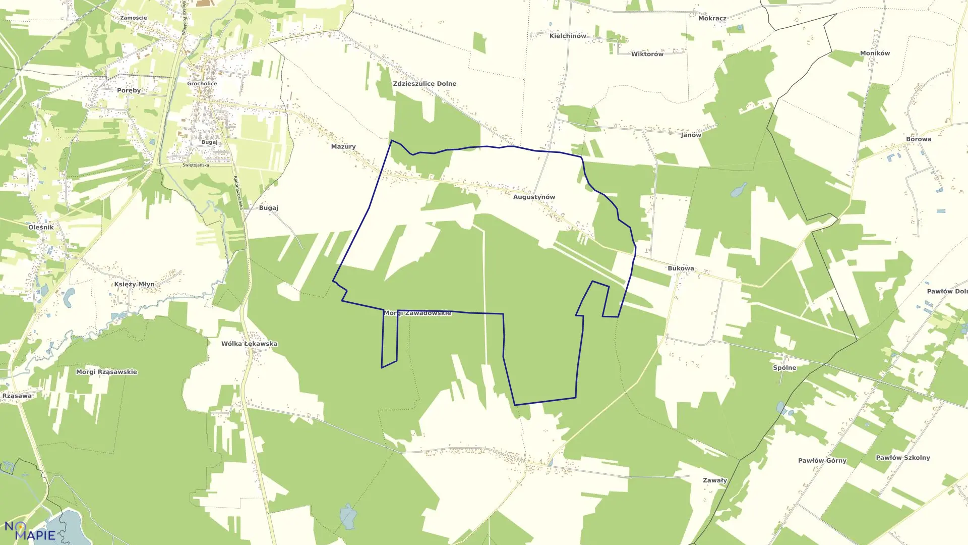 Mapa obrębu AUGUSTYNÓW w gminie Bełchatów