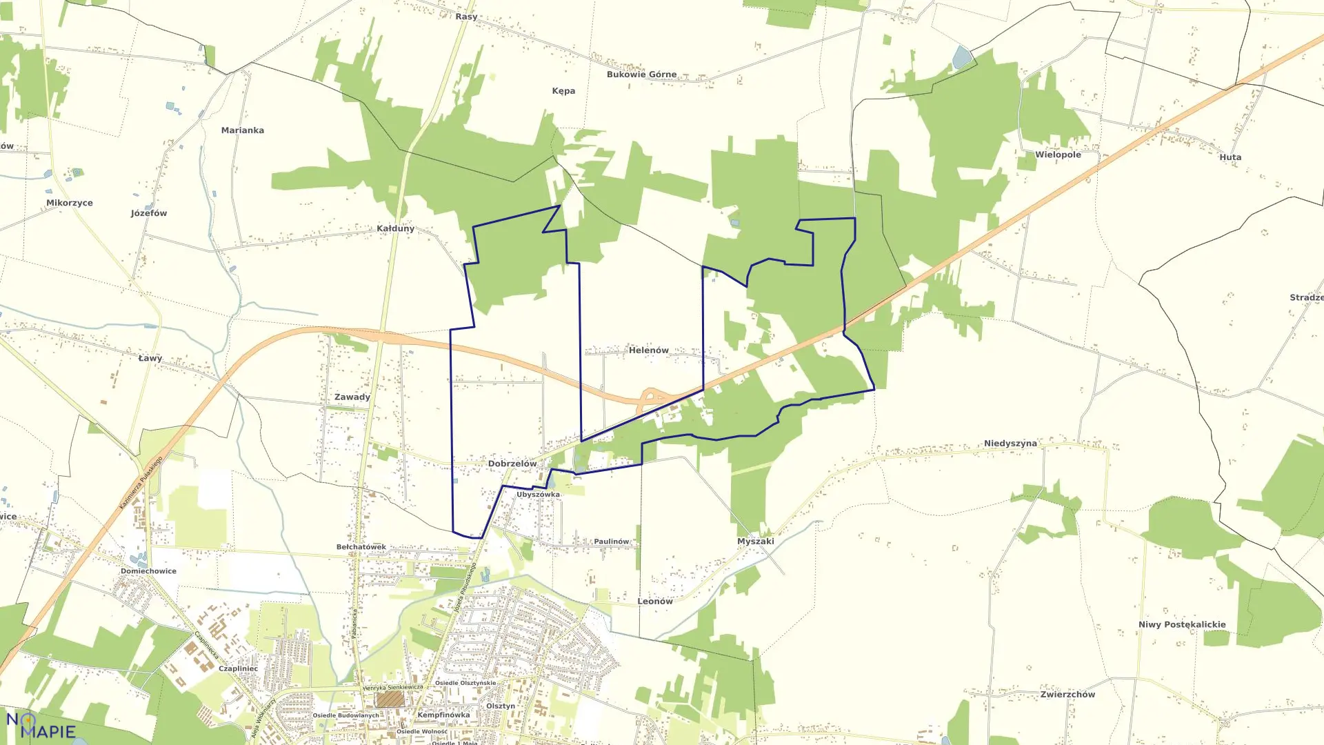 Mapa obrębu DOBRZELÓW w gminie Bełchatów