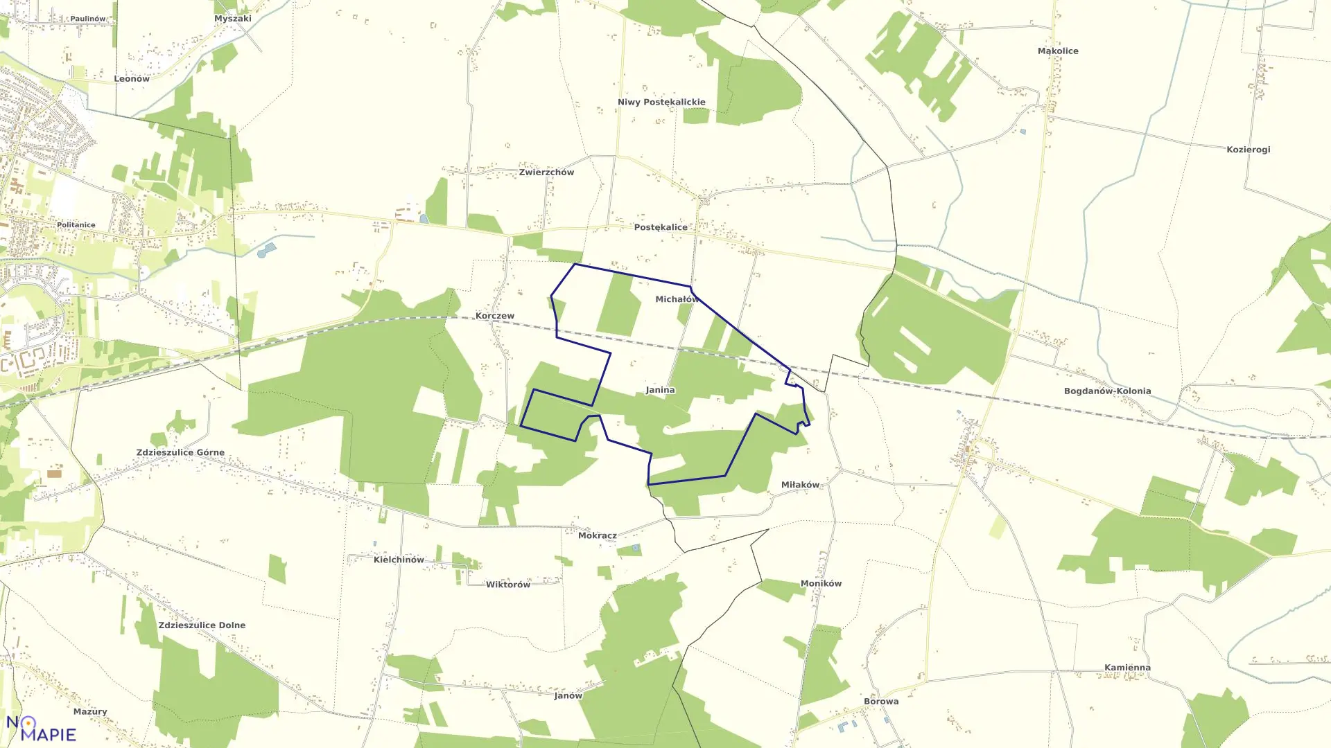 Mapa obrębu JANINA-MICHAŁÓW w gminie Bełchatów