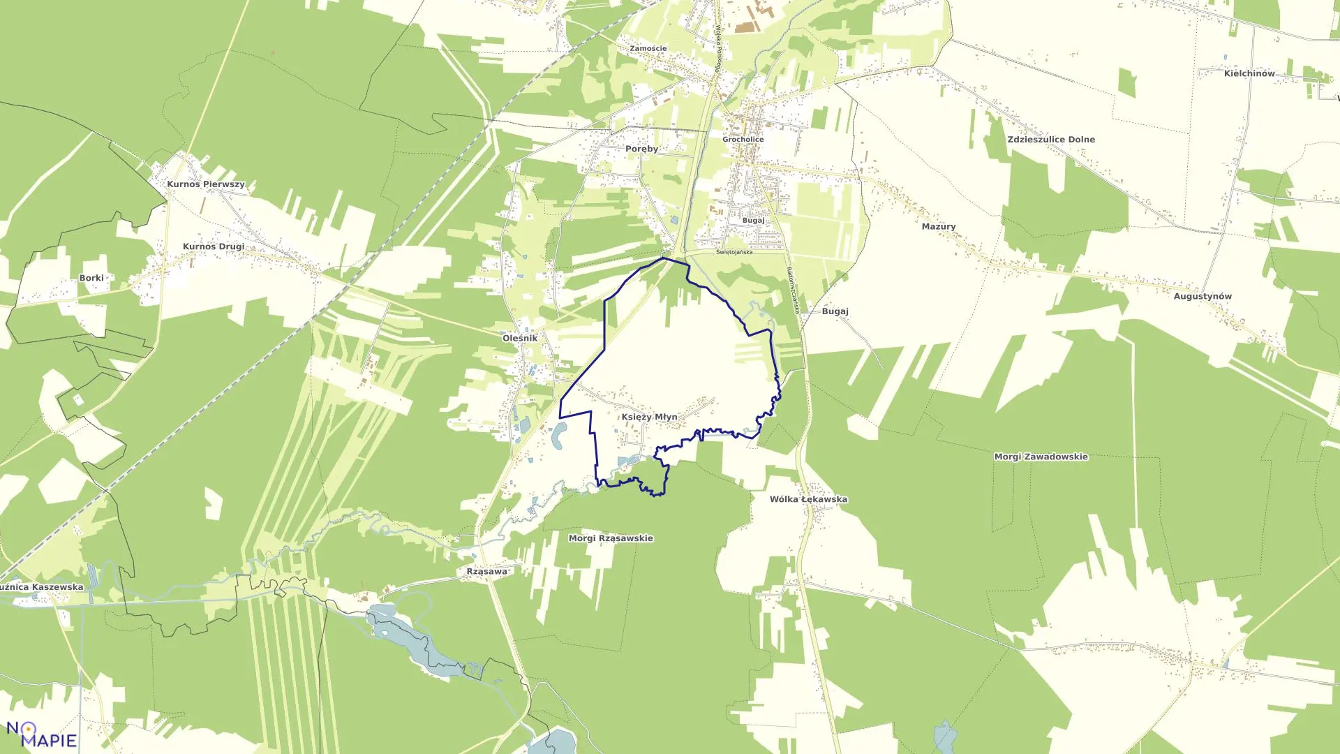 Mapa obrębu KSIĘŻY MŁYN w gminie Bełchatów