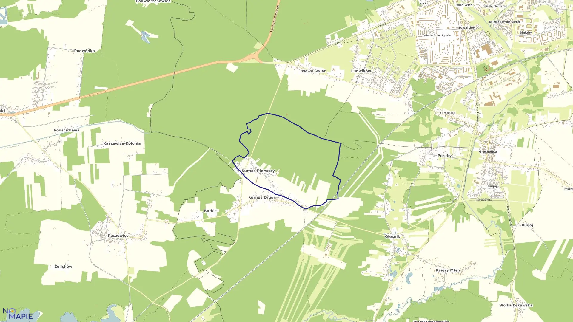 Mapa obrębu KURNOS I w gminie Bełchatów