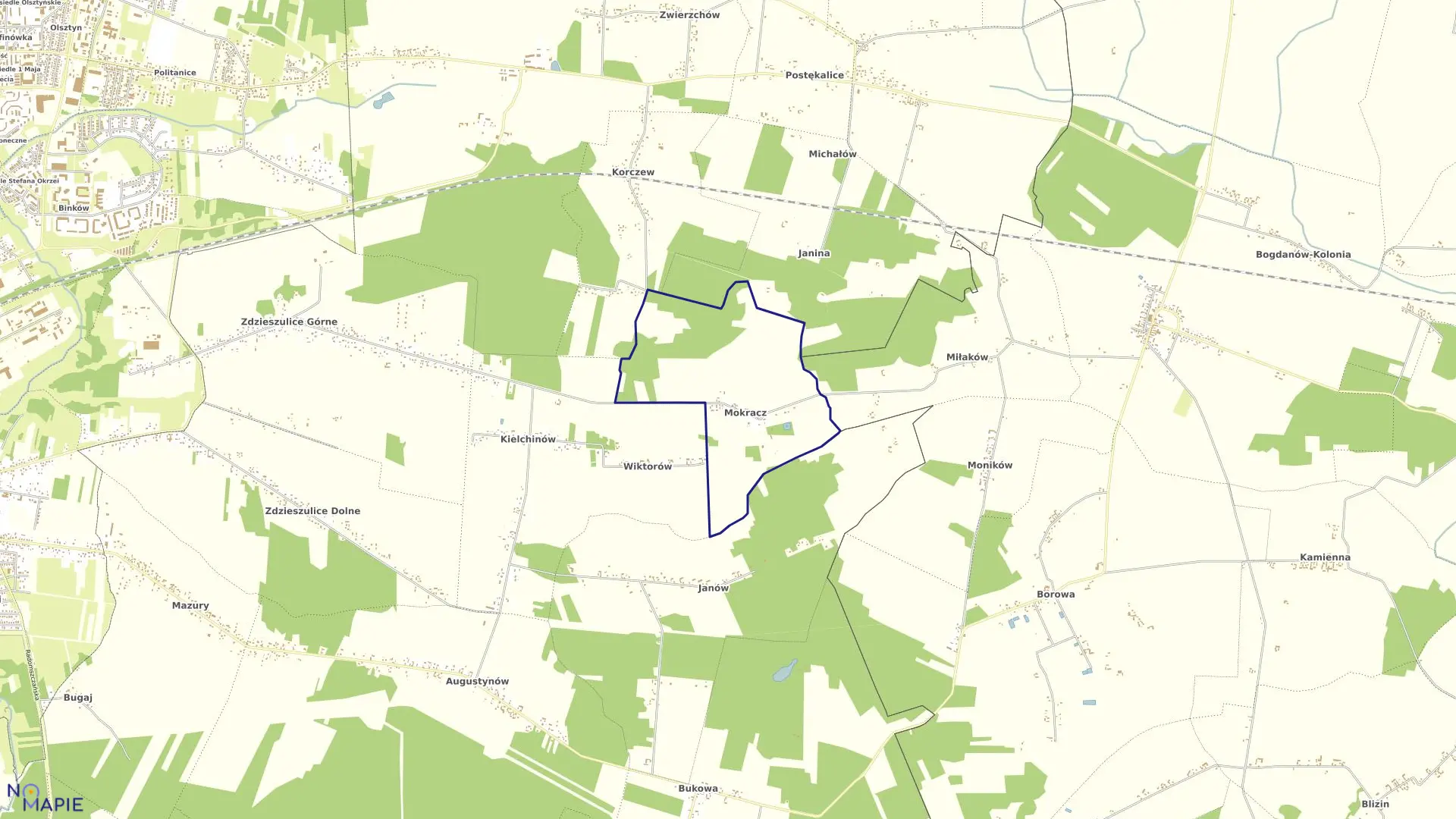 Mapa obrębu MOKRACZ w gminie Bełchatów