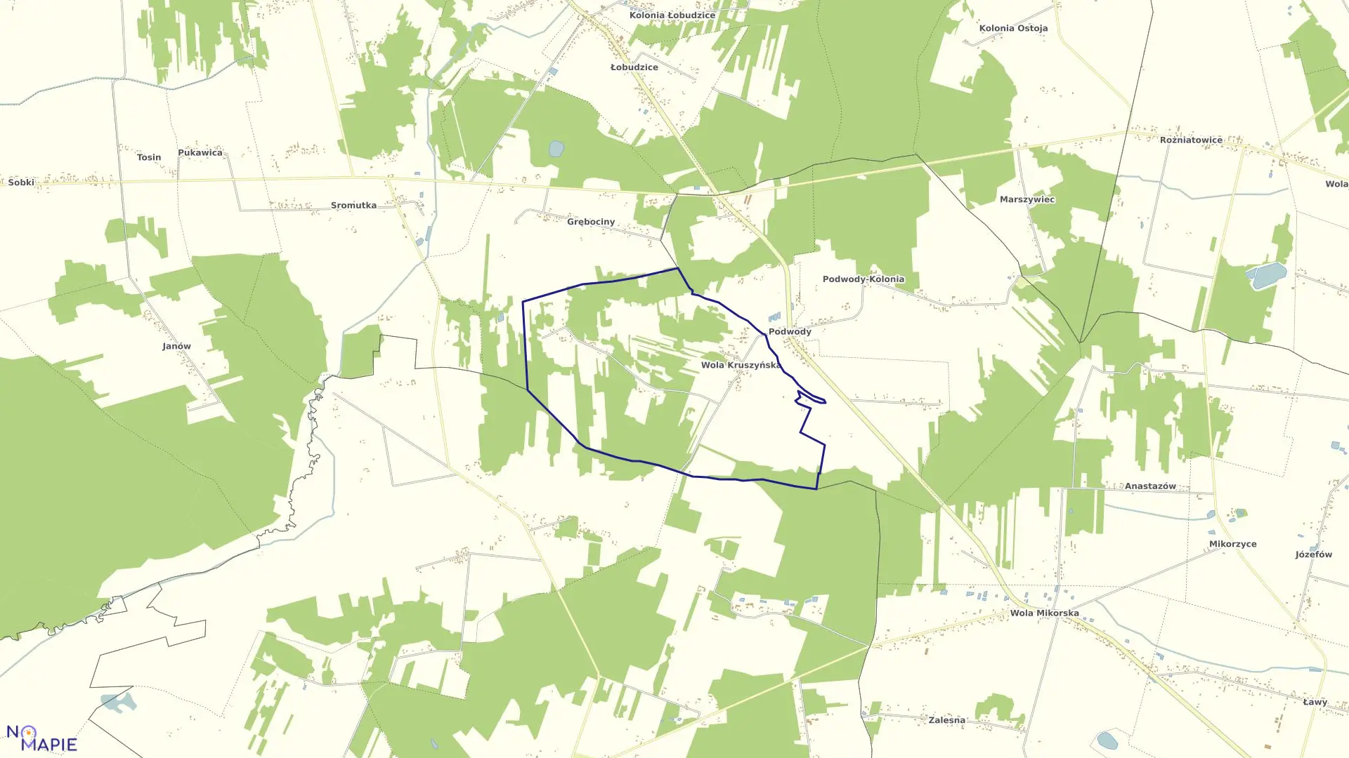 Mapa obrębu WOLA KRUSZYŃSKA w gminie Bełchatów