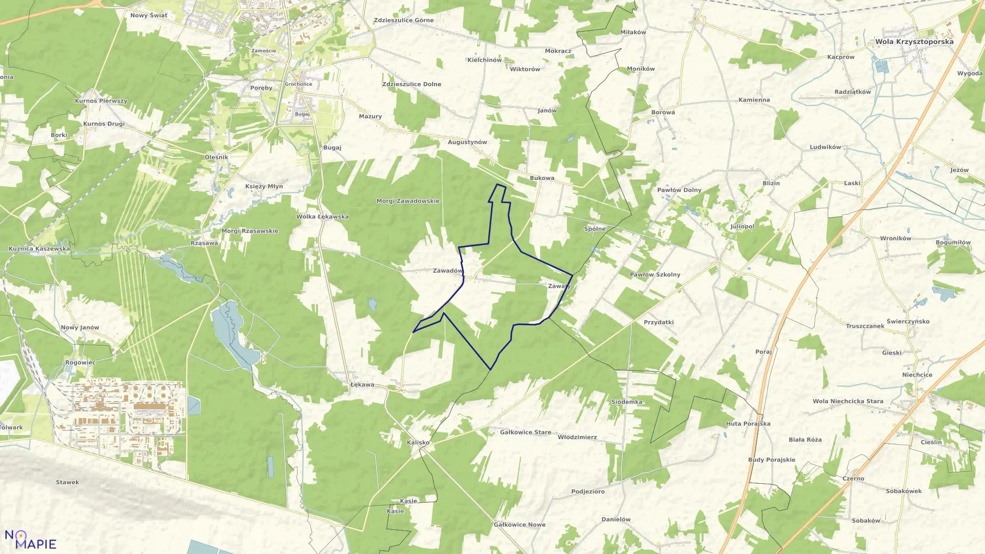 Mapa obrębu ZAWADÓW KOLONIA w gminie Bełchatów